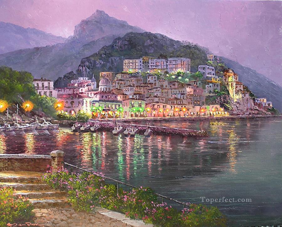 Cetara Night Italy Aegean Mediterranean Oil Paintings